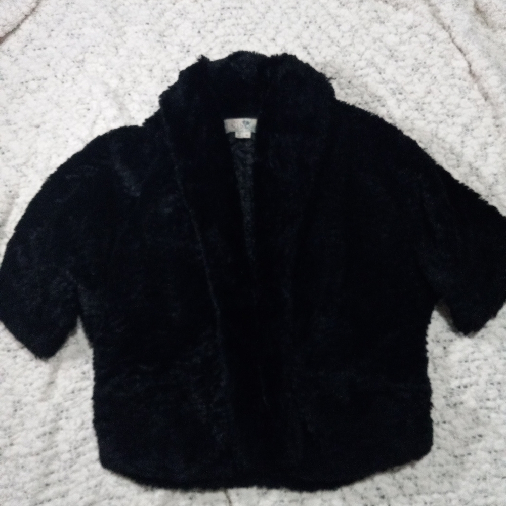 Black Faux Fur Teddy Women Jacket Hoit Size M